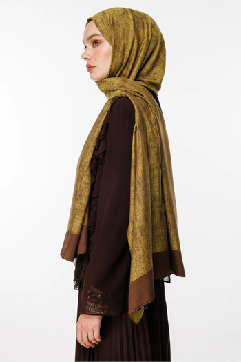 Mooncorn Sahara Pattern Shawl Bitter Brown and Mustard Reversible