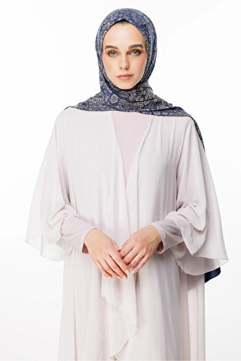 Mooncorn Henna Desen Çift Taraflı Şal Lacivert-Bej
