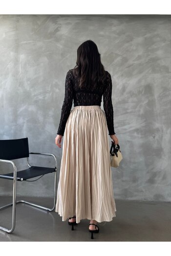 ZF BUTİK Long Loose Skirt - Wrinkled Waist Elastic and Full Flared