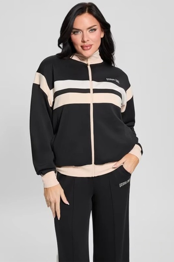 Guess SUZANNE FULL ZIP SWEATSHIRT Γυναικεία μαύρη φούτερ V5RQ00KCO72-G1I9