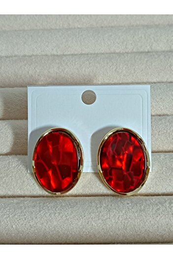 mos&more Steel Red Pearlescent Oval Women's Earrings