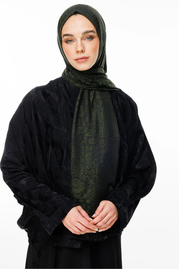 Mooncorn Henna Pattern Double Sided Shawl Black-Khaki