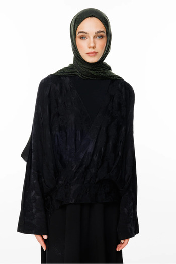 Mooncorn Mayra Pattern Double-Sided Shawl Black-Khaki