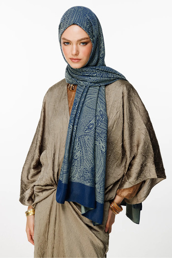 Mooncorn Mayra Pattern Double Sided Shawl Navy Blue-Water Green