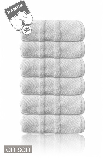 Anılsan 6 Pack White Jacquard Hand Towels - 50X90 Cm, 230 Gr, 100% Cotton, Spa and Hotel Towels, Daily Use