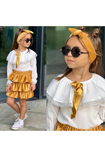 RAPAPA Girl's Flounce Top Lace Embroidered Ruffle Skirt Suit 2909