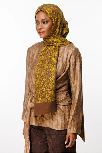Mooncorn Velora Velosiped Driving Pattern Reversible Shawl Bitter Coffee-Mustard