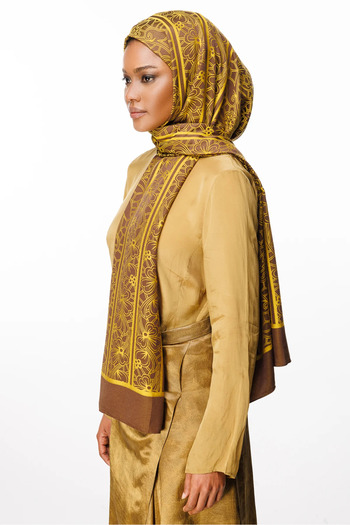 Mooncorn Lavin Pattern Double-Sided Shawl Bitter Brown-Mustard