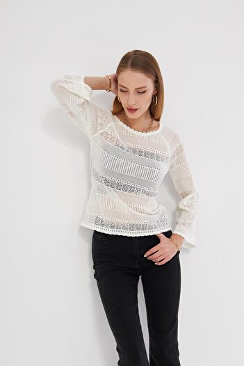 Irmak Kerekli Women's Ecru Mesh Knit Women's Knitwear Blouse K3005