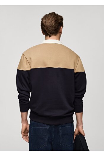 MANGO Man İki renkli pamuklu polo sweatshirt