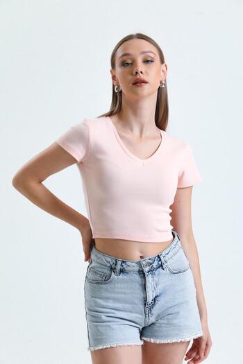 Miss Murem Pink V-Neck Camisole T-Shirt - Powder