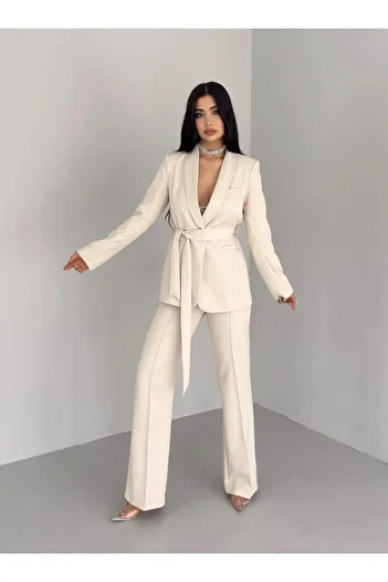 Ekim Store Double Belted Blazer Jacket Pants Set