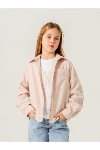 GİYİCEM TEKSTİL Girl's Pocket Lace Shirt T-Shirt Two Piece Set