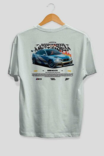 Ankhises NEED FOR SPEED BMW M3 GTR Tricou alb oversize cu imprimeu pe spate Bumbac cu decolteu rotund Bărbați Femei