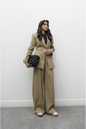 Havoş Beige Single Button Blazer Trousers Set
