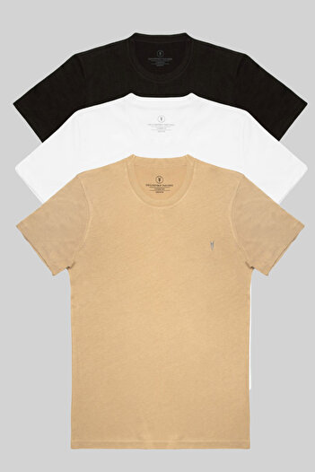 COMBİNE MİCHAİL Men's 3-Piece 100% Cotton Basic Crew Neck T-Shirt