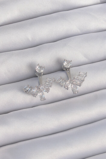 SeyCey.co Brass Silver Color Zircon Stone V Model Earrings