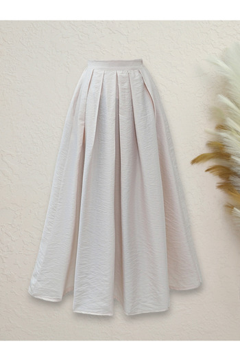 Modamorfo Beige Elastic Waist Pleated Parachute Skirt
