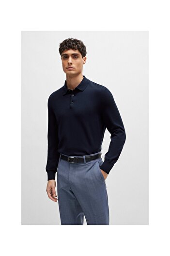 BOSS Normal kesim pamuklu penye polo yaka kazak