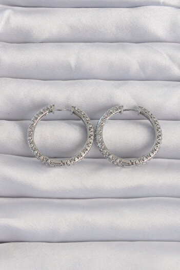 SeyCey.co Brass Silver Color Zircon Stone Motif Hoop Earrings