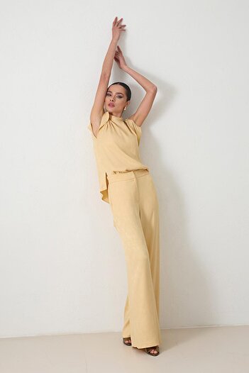 Setre Butter Yellow Relaxed Fit Patterned Trousers