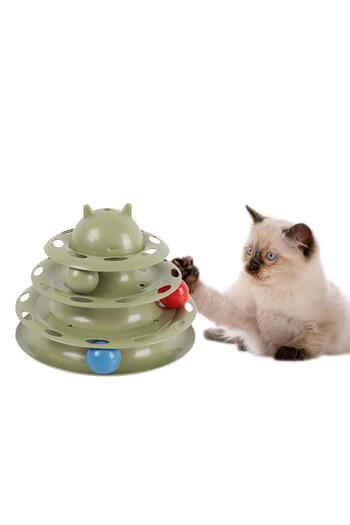GOBYPET 3-Layer Ball Round Cat Toy, Rolling Ball, Khaki Green Ball Round Cat Toy Cat Fun