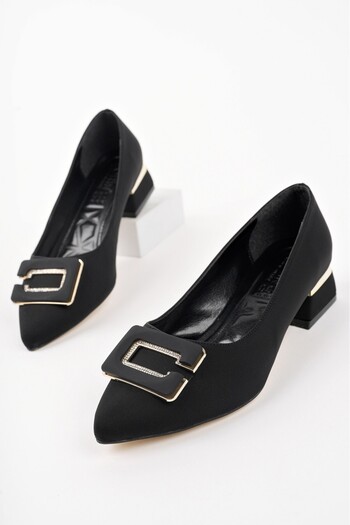 MUGGO Venti Thick Heel Pointed Toe Buckle Women's Classic Heeled Shoes
