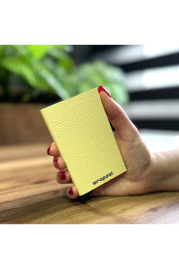 Wrapsol Automatic Mechanism Credit Card Holder with Aluminum Rfid Protection - Cream Leather