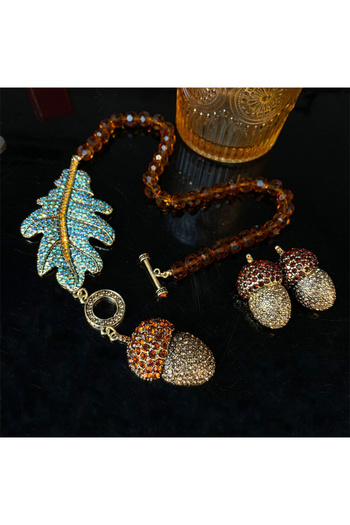 Choice Brown Fyuan Vintage Leaf Crystal Necklaces For Women Geometric Rhinestones Pinecones Pendant Necklac