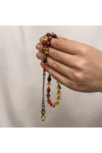 costurera Silver 1000 Sterling Kazaz Tasseled Clamping Amber Prayer Beads
