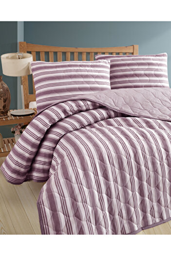 luxtex Double Quilted Striped Patterned Fiber Filled Multi-Purpose Bedspread