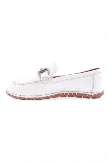 DGN Women's Sewing Detailed Metal Buckle Loafer Shoes White 71132110