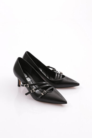 DGN Thin Heeled Belted Women's Shoes Black 3738535