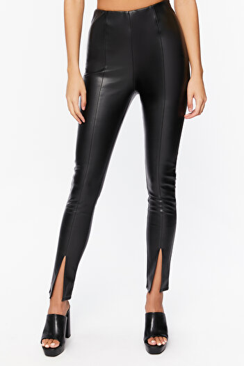 Forever 21 Suni Deri Yırtmaçlı Skinny Pantolon