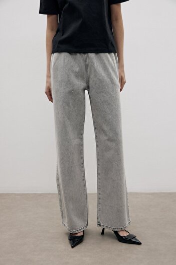 mervis Denim Trousers with Stone Embroidered Elastic Waist