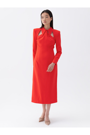 Nocturne Padded Tie Collar Midi Dress