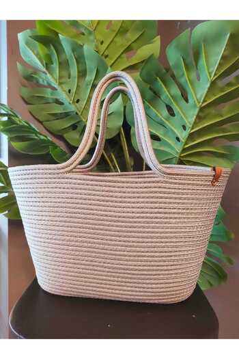 REYGON TEKSTİL Jute Straw Color Women Beach Bag Accessory Daily Casual Handbag Natural Handmade Stylish Bag