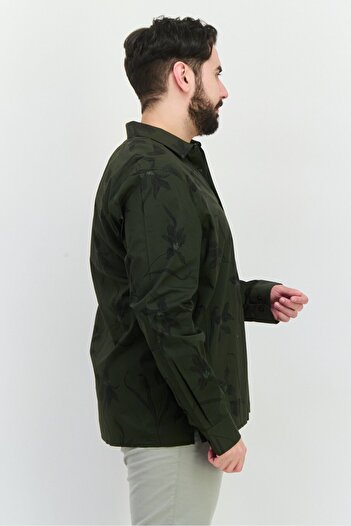 Perry Ellis Men Stretch Floral Long Sleeves Casual Shirt, Olive