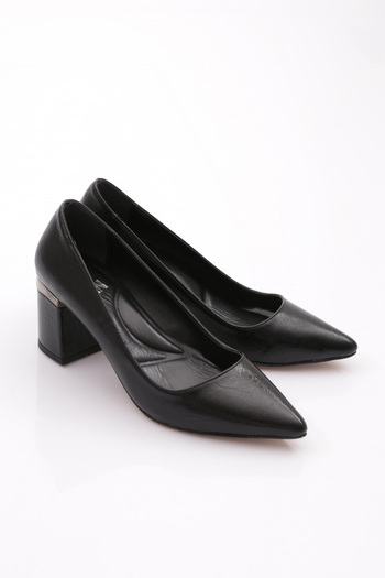 DGN 3300-23Y Women's Pointed Toe Thick Heeled Shoes Black