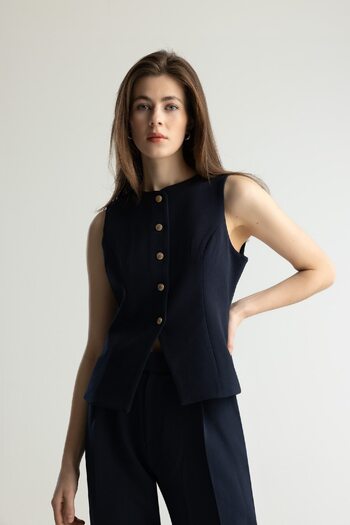 DeFacto Regular Fit Crew Neck Button Blazer Vest E5328Ax25Sp