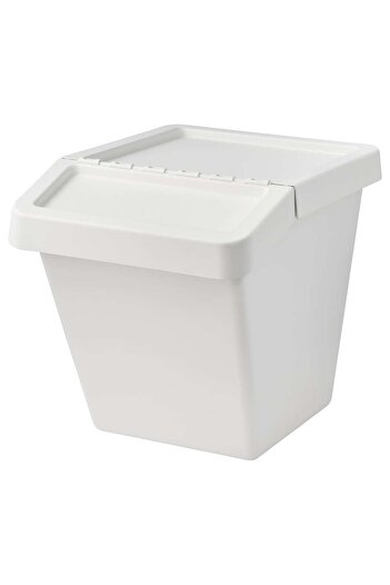 erorex Waste sorting bin with lid, white, 60 l