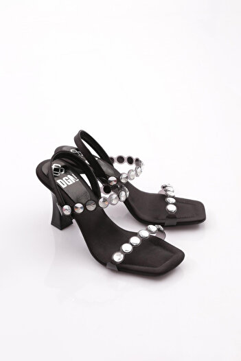 DGN Women's Back's Laced Heeled Evening Dress Shoes Black Satin 21103128
