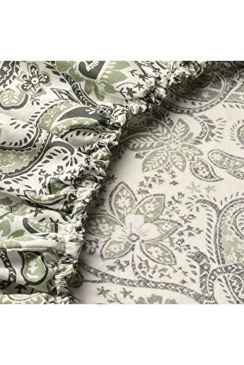 erorex Fitted sheet, green/white, 180x200 cm