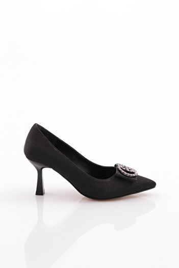 DGN 188 Women's Silver Jewelled Pointed Toe Buckle Heeled Shoes