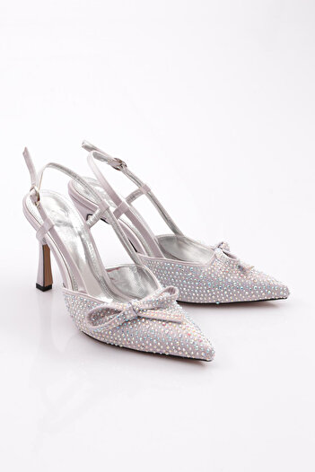 DGN 6703 Women's Back Tie Stone Heeled Evening Dress Shoes