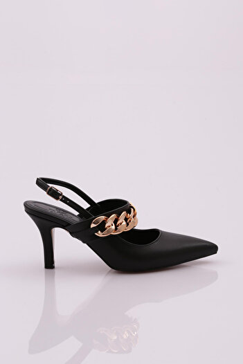 DGN Black 605 Women's Heeled Shoes - With Accessories and Bands