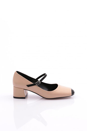 DGN Blunt Toe Belt Detailed Women's Shoes Beige 3624535