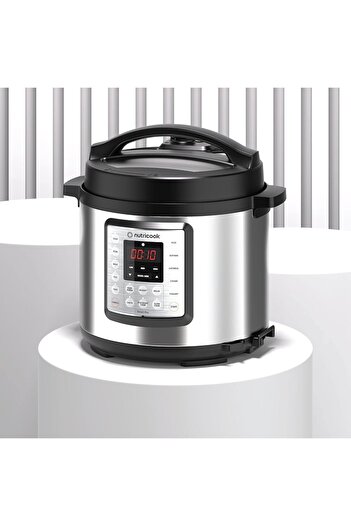 Nutricook Smart Pot Eko, 1000 Watts Electric Pressure Cooker, Rice Cooker, Cake Maker, 6L, Brushed SS/Black