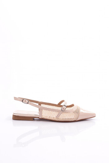 DGN Beige Pointed Toe Patent Leather Ballerinas - Top Tie 7115535