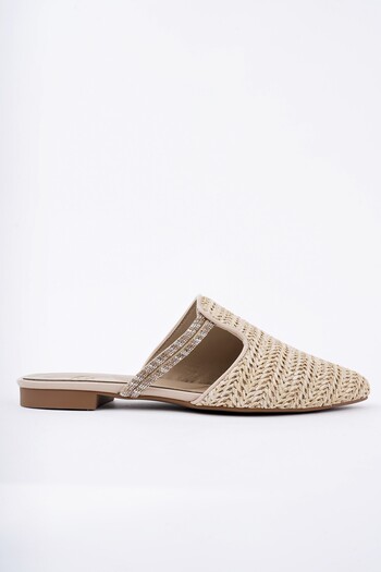 MUGGO Jaylin Women's Stoned Casual Straw Slippers with Closed Front